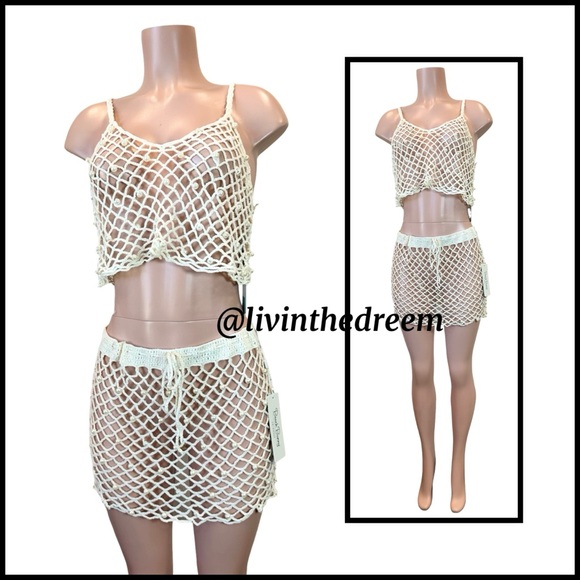 BEACH BUNNY Bianca Tank & Mini Skirt - Ivory Large Set $158 - Picture 3 of 16